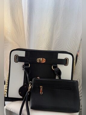 Amazon Black and White Two-Tone Satchel with Matching Wristlet